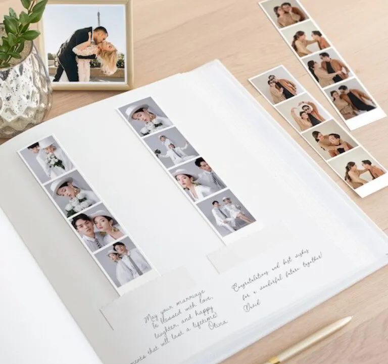 Keepsake wedding guest book with photo prints