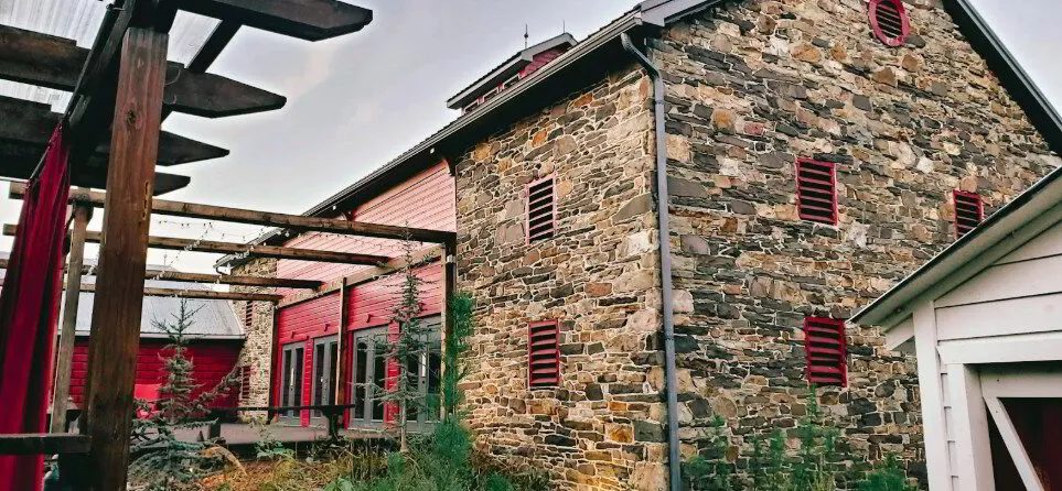 Portrait station at a restored historic stone venue
