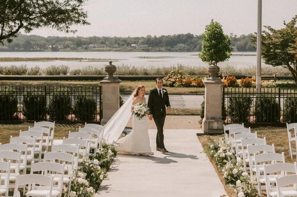 Guests at a photo booth in an intimate historic estate